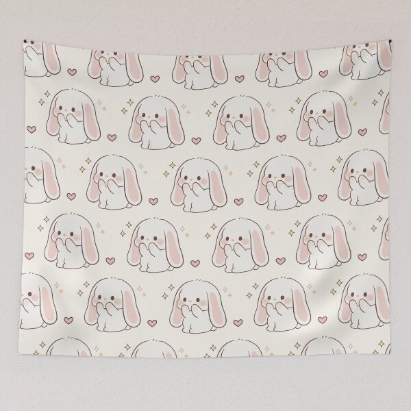 Item preview, Cute Kawaii Shy Bunny Pattern Design designed and sold by MJ ART.