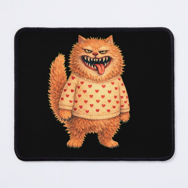 Item preview, Funny Creepy Cat in Heart Sweater designed and sold by MoonfurStudio.