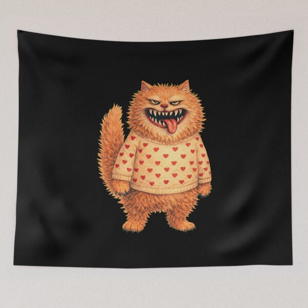 Item preview, Funny Creepy Cat in Heart Sweater designed and sold by MoonfurStudio.
