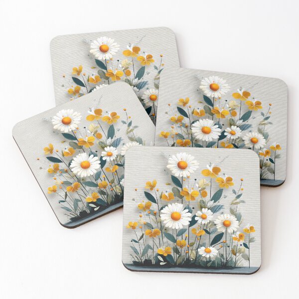 Item preview, Diseño floral con flores silvestres y margaritas sobre fondo gris texturizado. designed and sold by daila70.