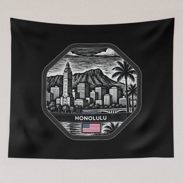 Item preview, Honolulu USA Linocut Style  designed and sold by Thistle-TShop.