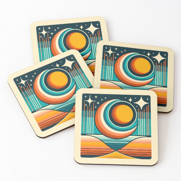 Item preview, Geometric Sun Moon Over Striped Horizon designed and sold by InkSmithery.