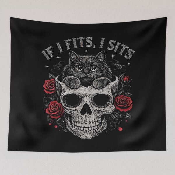Item preview, Gothic Black Cat Skull Minimalist Humor If I Fits I Sits designed and sold by Patchina.