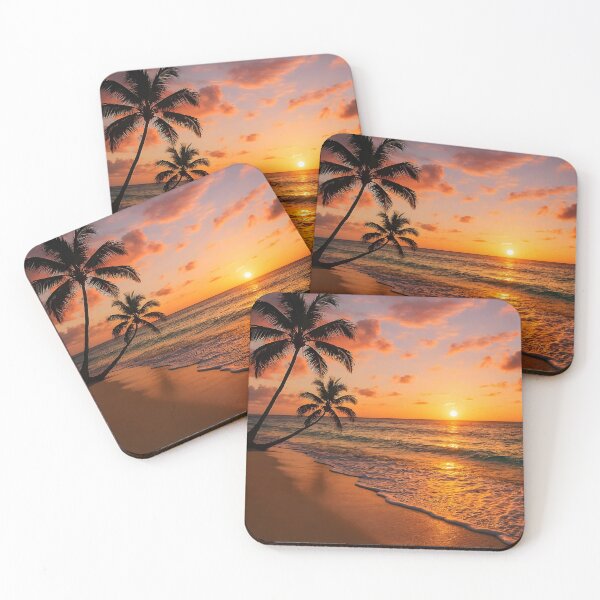 Item preview, Serene Sunset Beach with Palm Tree – Calm Seaside Waves and Golden Glow designed and sold by EmeraldeaArt.