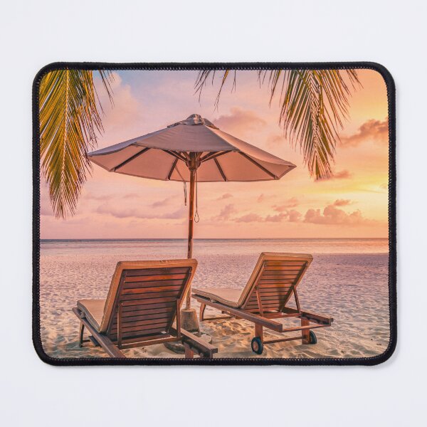 Item preview, Love Couple Two Beach Chairs Umbrella Palm Tree Sunset designed and sold by icemanphotos.