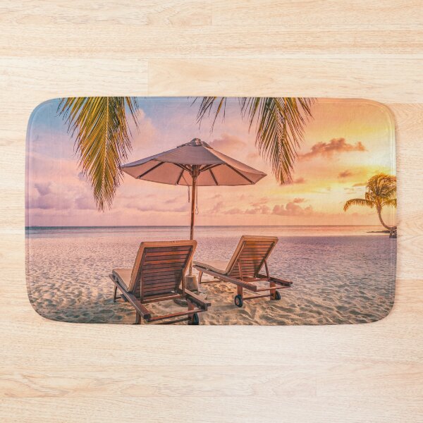 Item preview, Love Couple Two Beach Chairs Umbrella Palm Tree Sunset designed and sold by icemanphotos.