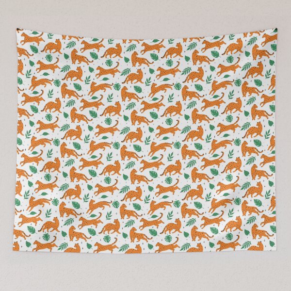 Item preview,  leopards in various poses and tropical leaves designed and sold by burbura.