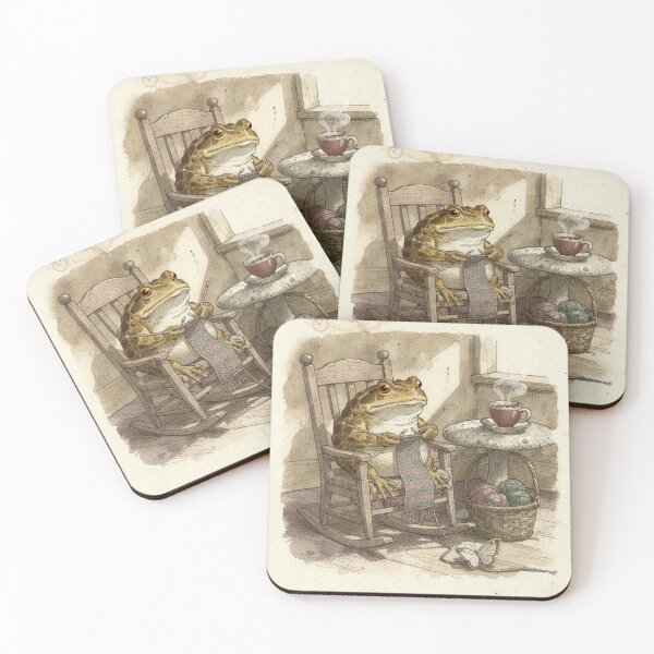 Item preview, Cozy Knitting Toad - Cottagecore Frog Art designed and sold by PictorialWhimsy.