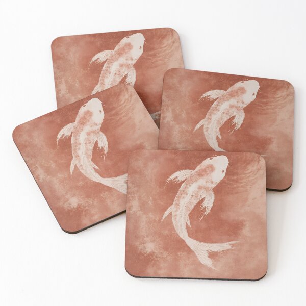 Item preview, Koi Fish Wall Art | Japanese Watercolour Print | Bold Terracotta Decor | White Koi on Red designed and sold by yugenprint.