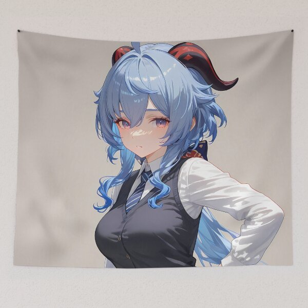 Item preview, Ganyu Genshin Impact Office Elegance Blue Hair Confident Pose designed and sold by PMartistStudio.