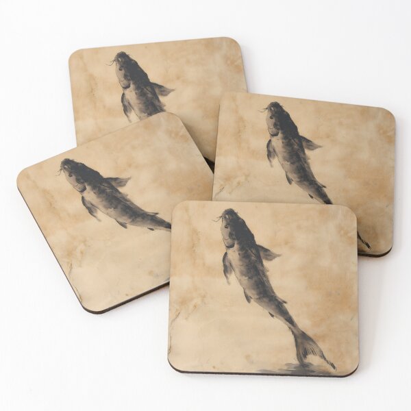 Item preview, Leaping Koi Art Print | Japanese Sumi-e Wall Art | Vintage Parchment Decor | Sepia and Black designed and sold by yugenprint.