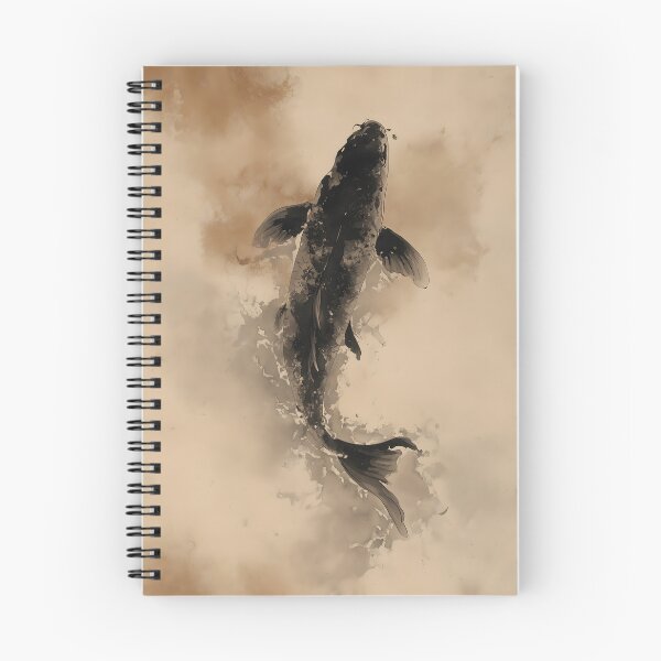Item preview, Koi Fish Art Print | Japanese Ink Wash Wall Art | Antique Scroll Style | Black and Sepia Decor designed and sold by yugenprint.
