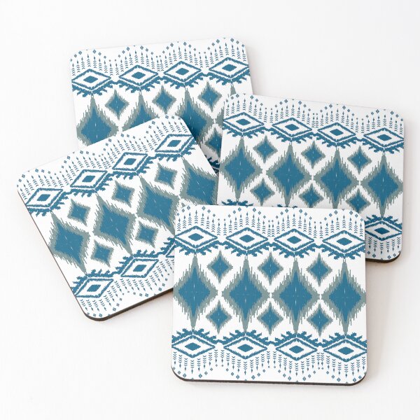 Item preview, Geometric ikat blue and green ethnic diamond textile pattern designed and sold by AdesignbyG.