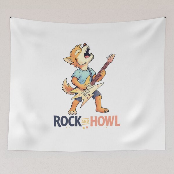 Item preview, Rock and Howl Wolf Guitar Funny Music Art designed and sold by SoftSproutstu.