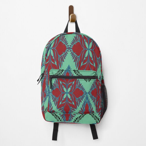 Item preview, Vibrant mint and crimson ikat geometric pattern designed and sold by AdesignbyG.