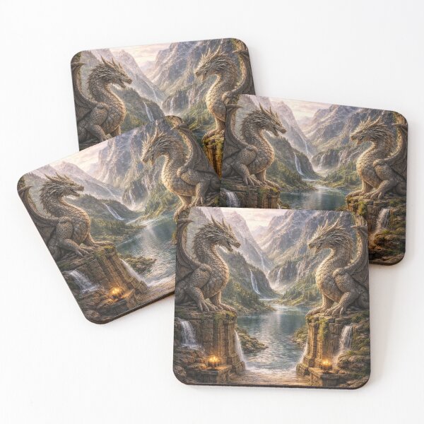Item preview, Twin Dragon Gate – Fantasy Portal, Guardian Dragons, Mystical Mountain Landscape, Epic Dragon Art, Enchanted Gateway Illustration designed and sold by DrakariArt.