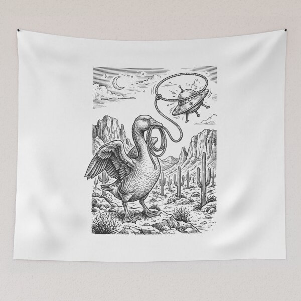 Item preview, Funny Cowboy Goose Lassoing UFO - Space Western Art designed and sold by Krasnovaovaova.