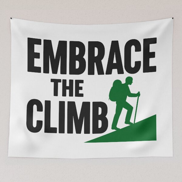 Item preview, Minimalist Embrace The Climb Hiking Silhouette Typography Art designed and sold by FunFitLife Studio.