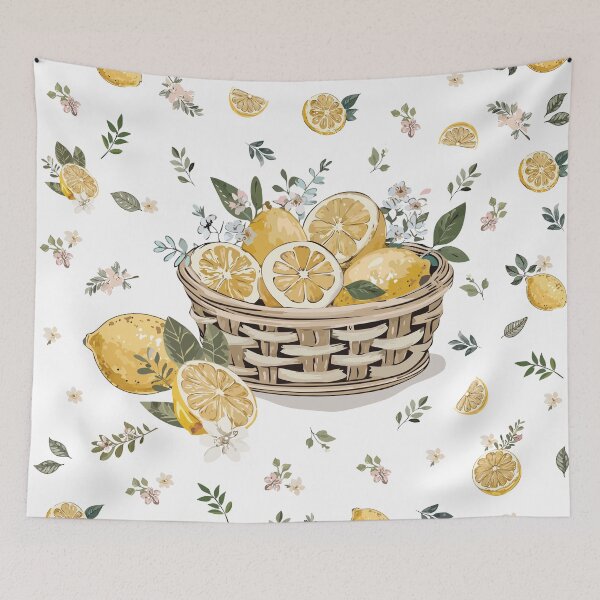 Item preview, Botanical Cottagecore Lemon in rattan basket Illustration designed and sold by storieslanguage.