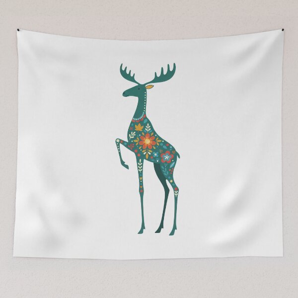 Item preview, Slender Floral Folk Art Moose – Scandinavian Folk Art by heidiannemorris © designed and sold by FOLK ART FUSION by heidiannemorris.