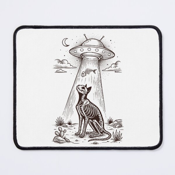 Item preview, Sphynx Cat Skeleton UFO - Macabre Gothic Engraving designed and sold by Krasnovaovaova.