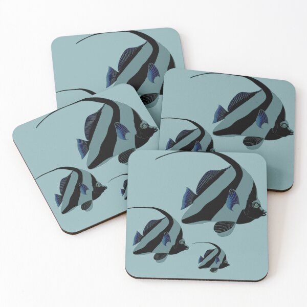 Item preview,  Elegant Monochrome Reef Fish Trio with Deep Blue Fins fish designed and sold by Mohng Talulenz.