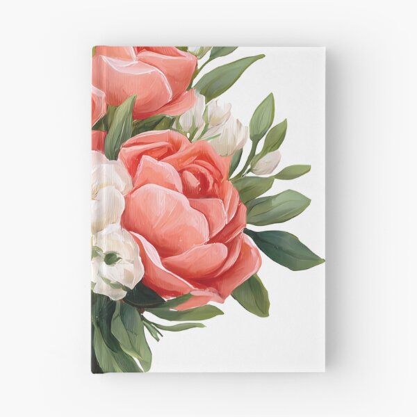 Item preview, Pink Coral White Rose Bridal Bouquet with Ribbon - Elegant Romantic Floral Art Print designed and sold by DesignArtist.ia.
