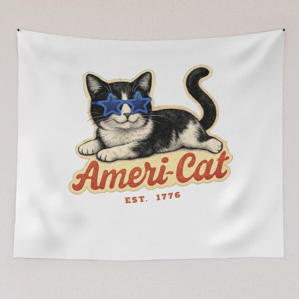 Item preview, Funny Pun Ameri-Cat Design for Cat Lovers American T-Shirt and Sticker designed and sold by Ink-redible Designs.
