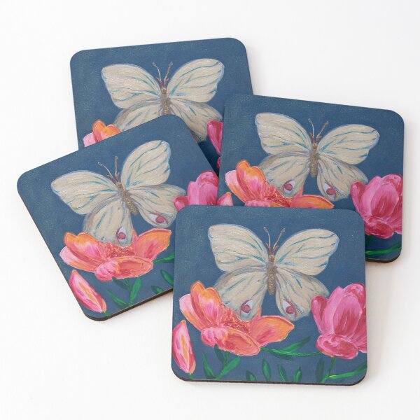 Item preview, Butterfly with Painted Eyes Above Pink Flowers designed and sold by Agnieszka Gajewska art.