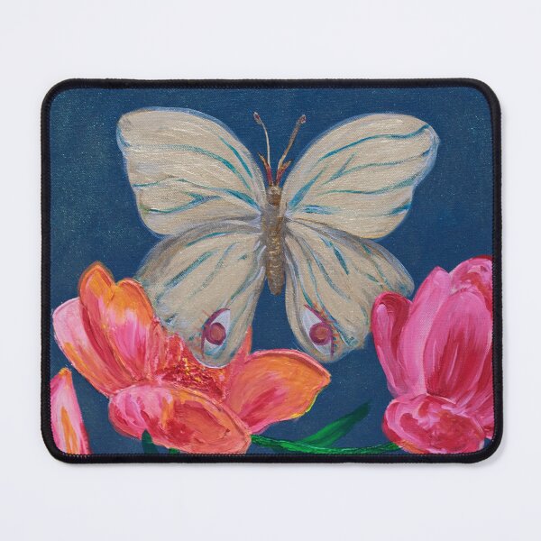 Item preview, Butterfly with Painted Eyes Above Pink Flowers designed and sold by Agnieszka Gajewska art.