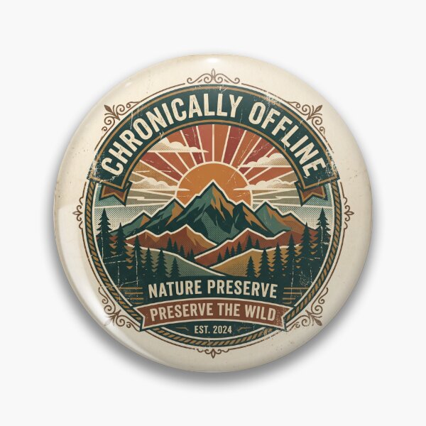 Item preview, Chronically Offline Vintage Mountain Badge designed and sold by ryanguas.