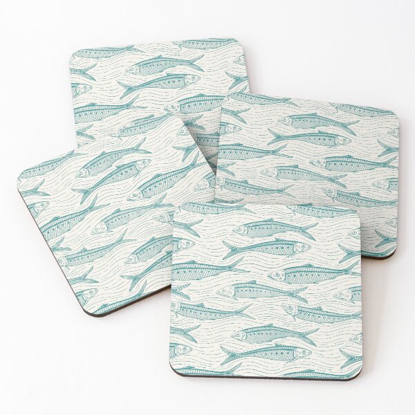 Item preview, Modern Nautical - Sardines in Motion/ Teal and Warm White designed and sold by Katerina Mitkova Kirilova.