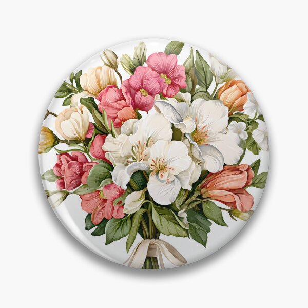 Item preview, Mixed Pink White Peach Floral Bouquet with Ribbon - Elegant Romantic Art Print designed and sold by DesignArtist.ia.