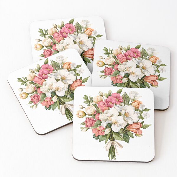 Item preview, Mixed Pink White Peach Floral Bouquet with Ribbon - Elegant Romantic Art Print designed and sold by DesignArtist.ia.