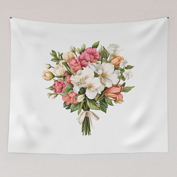 Item preview, Mixed Pink White Peach Floral Bouquet with Ribbon - Elegant Romantic Art Print designed and sold by DesignArtist.ia.