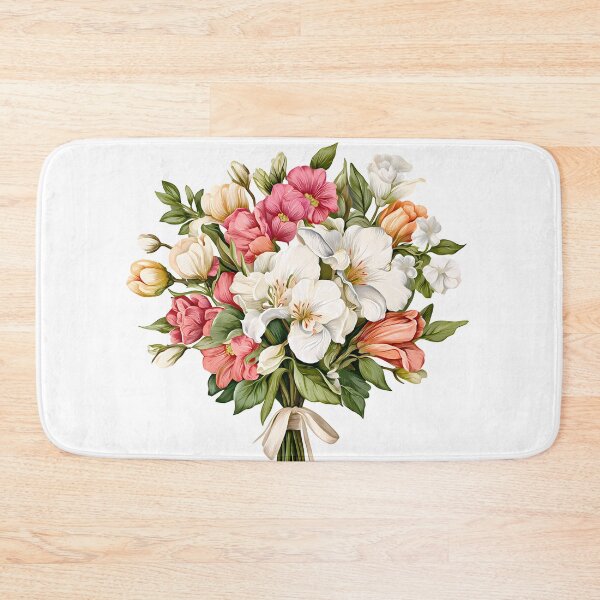 Item preview, Mixed Pink White Peach Floral Bouquet with Ribbon - Elegant Romantic Art Print designed and sold by DesignArtist.ia.