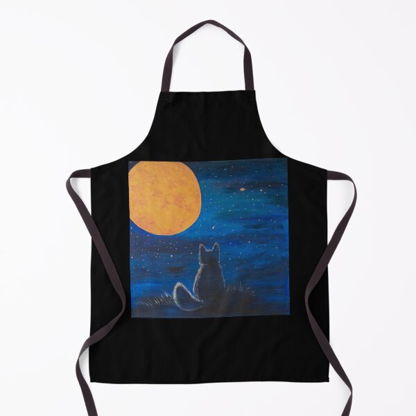 Item preview, A silhouette of a cat gazes up at a large golden moon in a starry, deep navy sky, evoking mystery and wonder. designed and sold by Agnieszka Gajewska art.