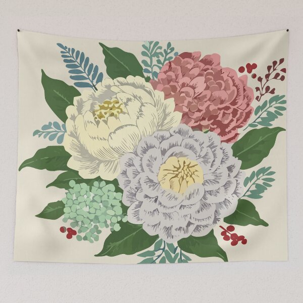 Item preview, vintage peony bouquet flower illustrate designed and sold by storieslanguage.
