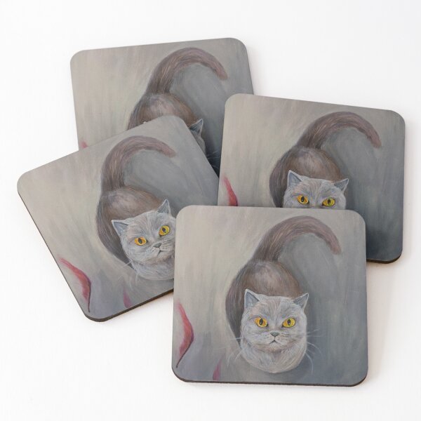 Item preview, Grey Cat Among Pink Feathers designed and sold by Agnieszka Gajewska art.