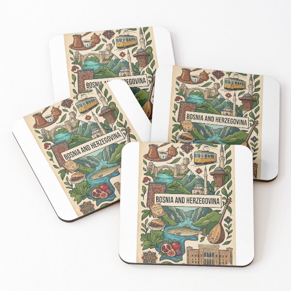 Item preview, Bosnia and Herzegovina Heritage Map designed and sold by FlatlineArtCo.