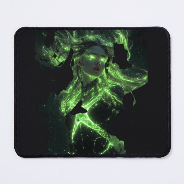 Item preview, Cosmic Green Energy Goddess – Neon Lightning Hair in Starry Void designed and sold by RadaQueen.