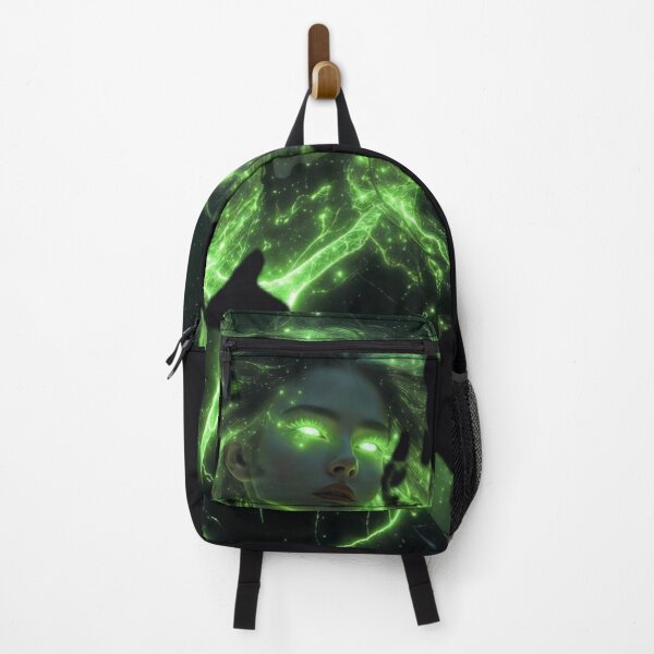 Item preview, Cosmic Green Energy Goddess – Neon Lightning Hair in Starry Void designed and sold by RadaQueen.
