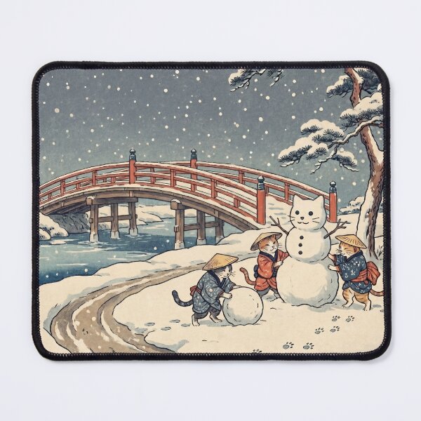 Item preview, Kittens Building a Cat Snowman — Yukiasobi Koneko no Zu | Japanese Ukiyo-e Cat Art designed and sold by Ukiyo Neko Hyakkei - Cats of the Floating World-.