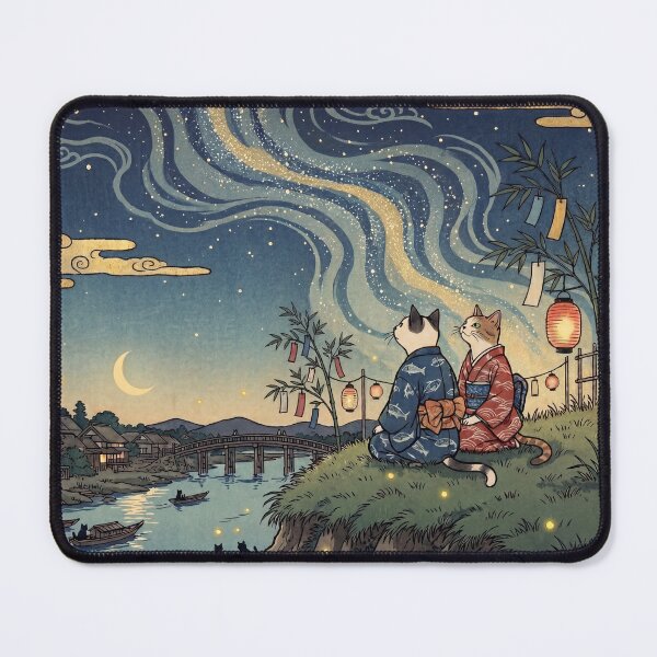 Item preview, Cats Watching the Milky Way on Tanabata Night — Amanogawa Neko no Zu | Japanese Ukiyo-e Cat Art designed and sold by Ukiyo Neko Hyakkei - Cats of the Floating World-.