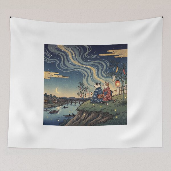 Item preview, Cats Watching the Milky Way on Tanabata Night — Amanogawa Neko no Zu | Japanese Ukiyo-e Cat Art designed and sold by Ukiyo Neko Hyakkei - Cats of the Floating World-.