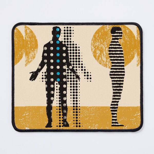 Item preview, Neon Glitch Human Silhouettes | Abstract Digital Duo with Dots and Stripes designed and sold by MikZviagin.