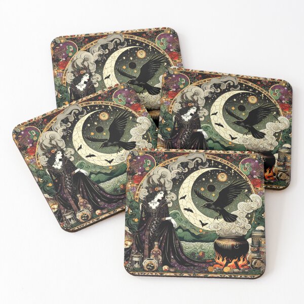 Item preview, The Cauldron of Morgan Le Fay | Arthurian Witch Art Nouveau designed and sold by Stoneflower-Art.