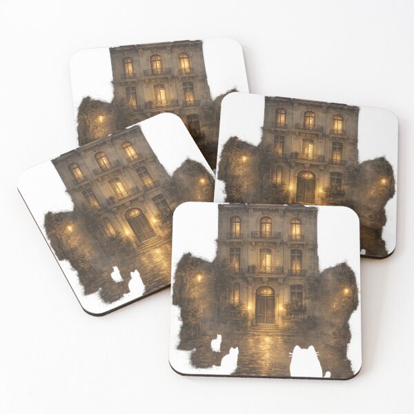 Item preview, Cozy Night Apartment Cats Illustration | Aesthetic Warm Light Building Art designed and sold by IconicDesignsXd.