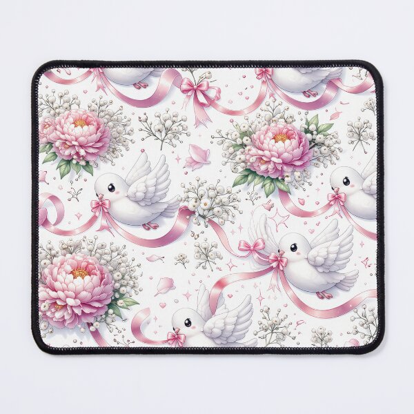 Item preview, White Wedding Doves with Pink Peonies and Ribbons designed and sold by Maria Dryfhout.