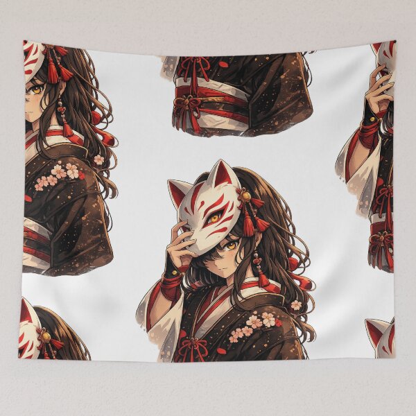 Item preview, Kitsune Mask Anime Girl Sticker | Japanese Fox Spirit Kimono Art Aesthetic designed and sold by Sticker Hubs.
